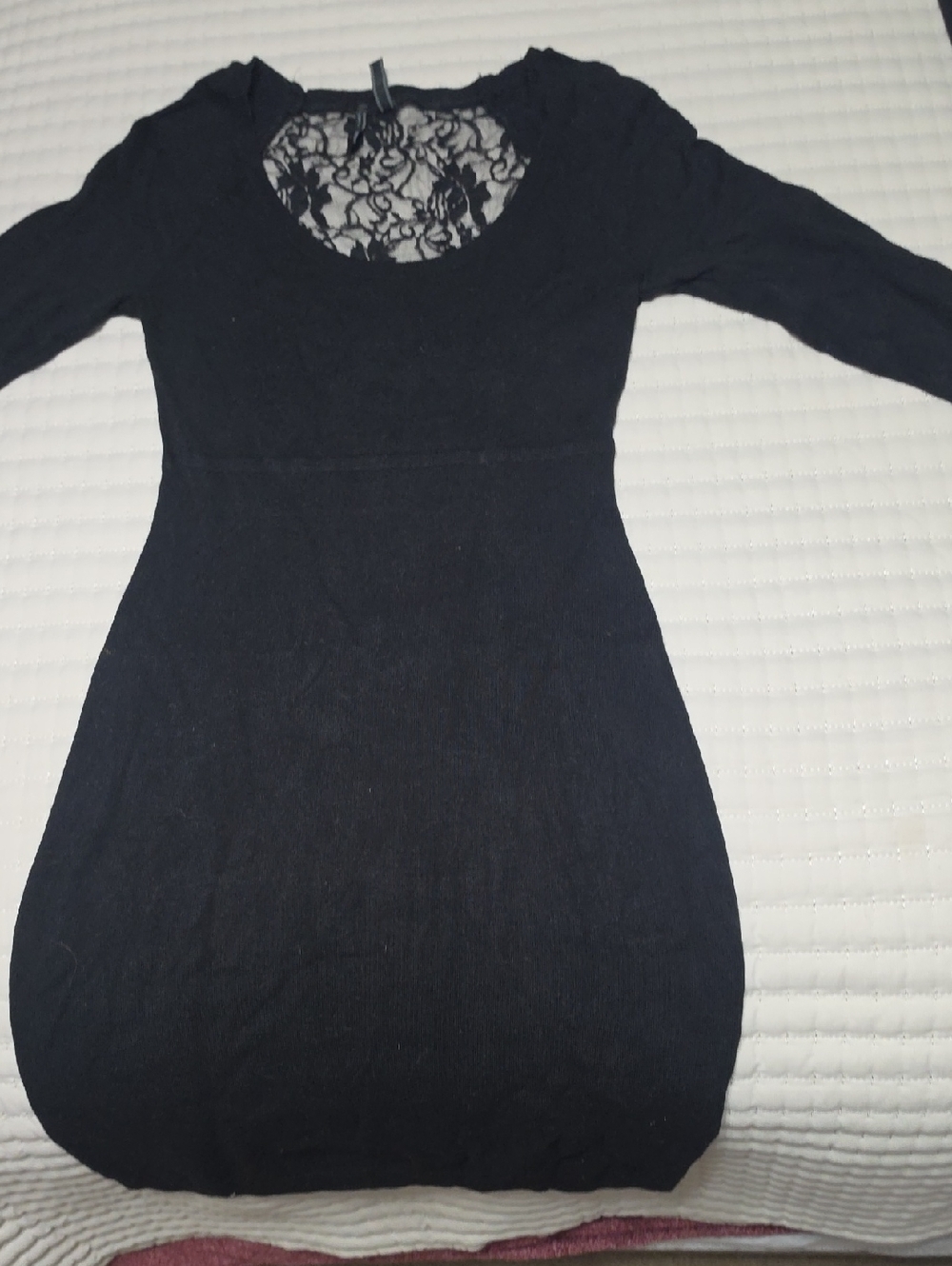 Black Lace-Back Long Sleeve Women's Dress